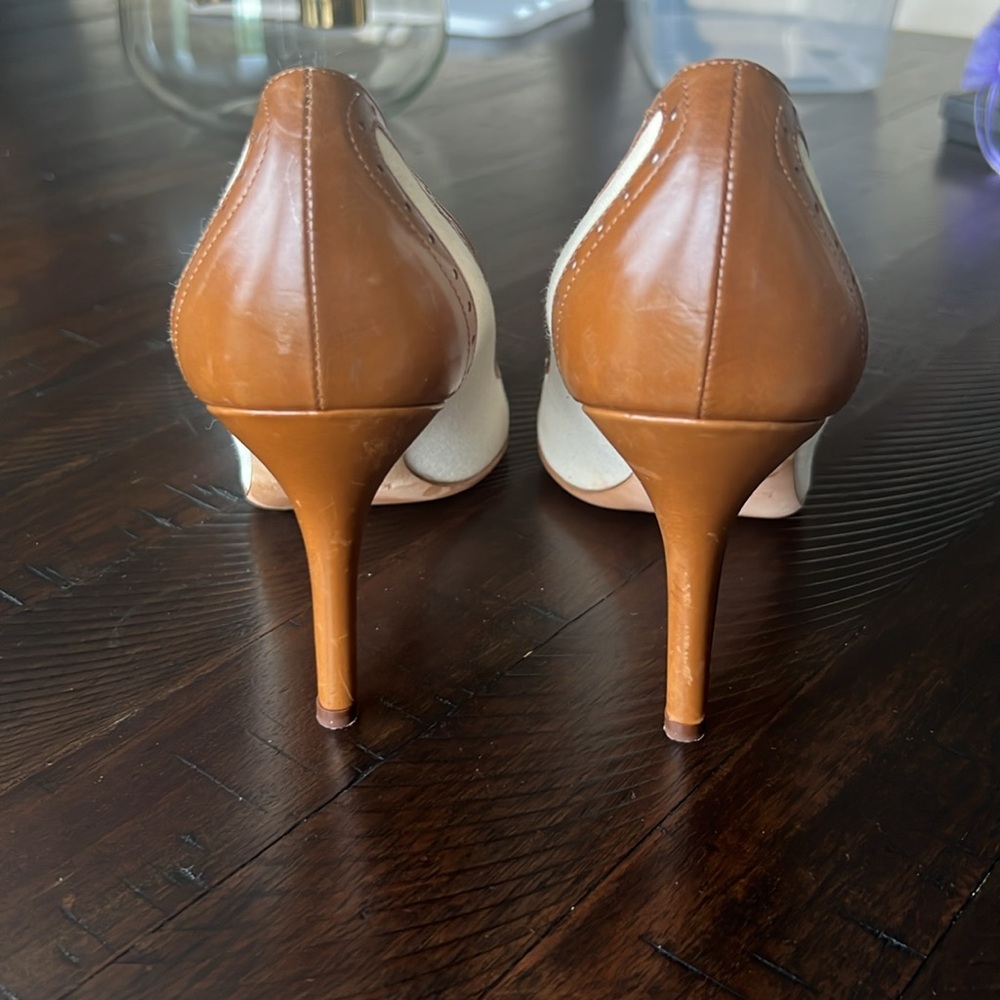 Kate Spade Cream and Brown Peep Toe Heels - Picture 3 of 16